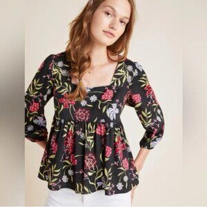 Anthropologie Dolan Left Coast Cherie Floral Babydoll Top Size S